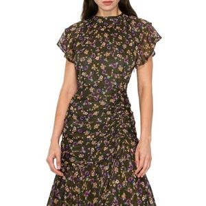 Tiered Olive Green Floral Maxi Dress